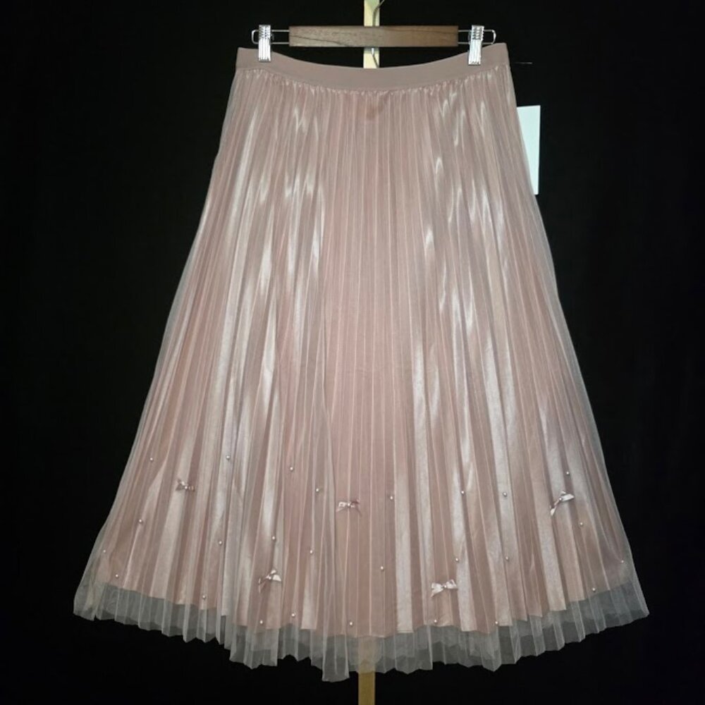 NWT Amber Sky Pink Pleated, Pearls & Bows Skirt XL
